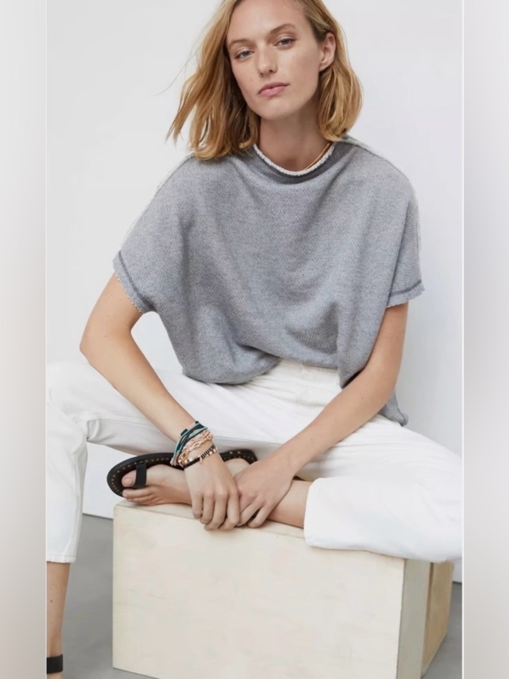 Pilcro raw hem funnel neck sweatshirt